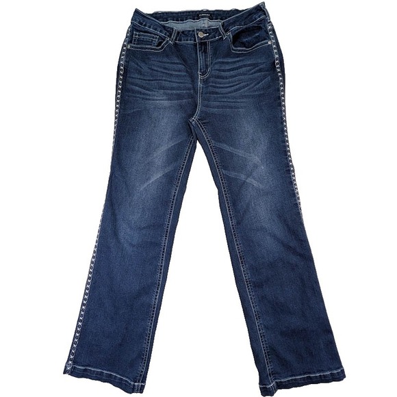 Flamingals Pants - Flamingals Jeans Womens XL Y2K Western Cowgirl Bootcut Flare Whiskered Dark Wash